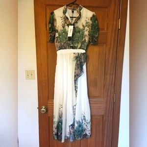 Green/Cream Floral Ru Li Dress- Size XL